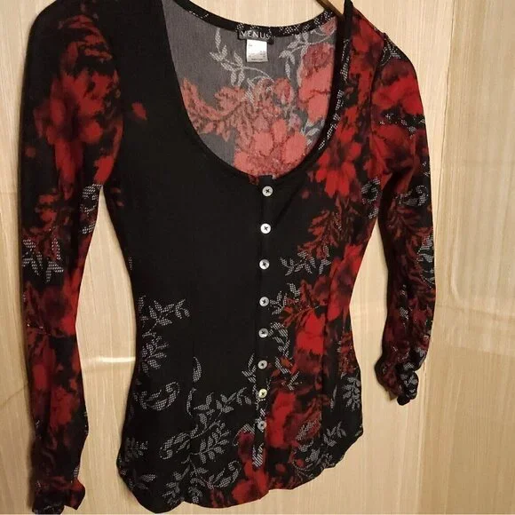 Venus Black Red Floral Cardigan Sweater XS - Picture 3 of 7
